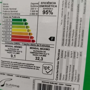 Ducha Eletrônica Sublime 220 Volts Branca - 7500 Watts - Zagonel - Imagem 4
